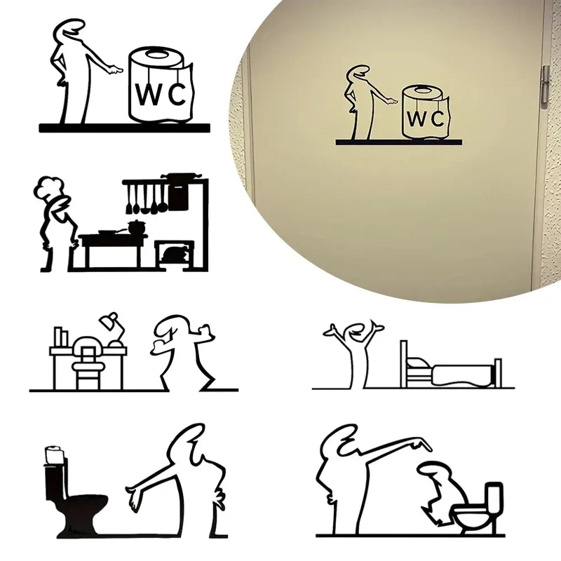 La Linea Minimalist Line Art Sticker Set | Cartoon Character Door Sign for Home Decor
