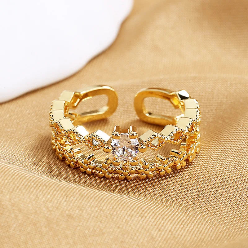 VENTFILLE 925 Sterling Silver Flower Lace Ring | Korean Fashion Adjustable CZ Ring