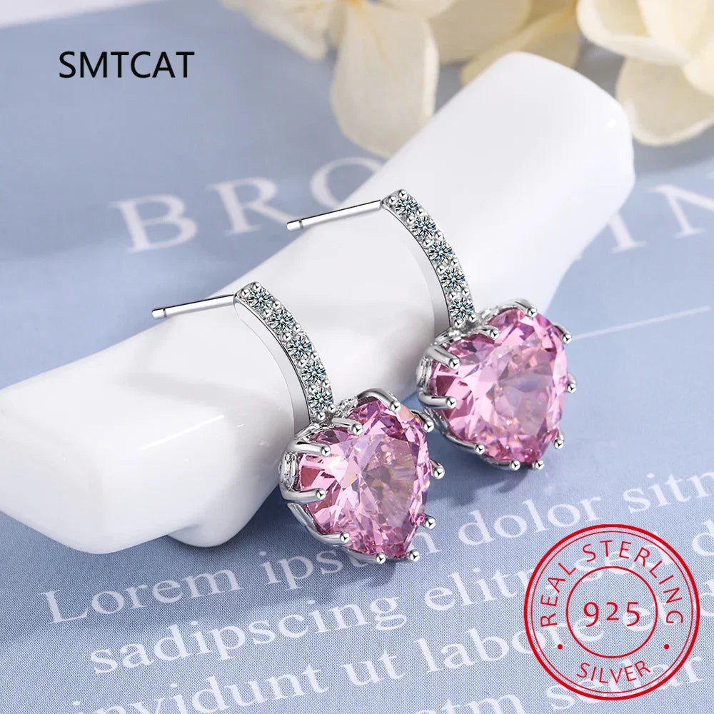 Natural Garnet Red Ruby Heart Stud Earrings | 925 Sterling Silver Jewelry for Women