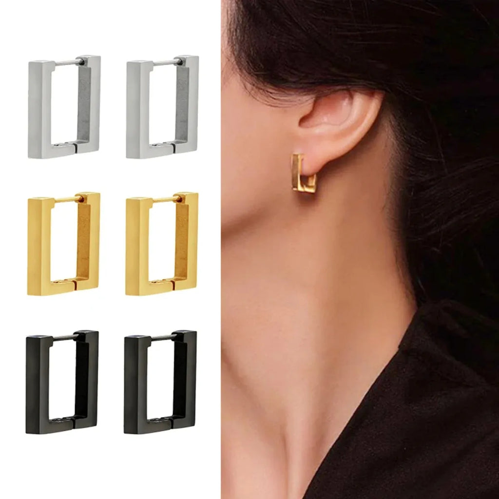 Geometric Stainless Steel Square Triangle Hoop Earrings | Unisex Punk Hip Hop Jewelry