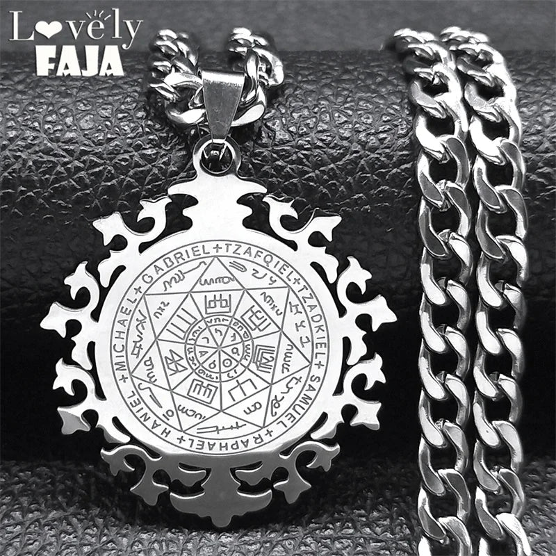 Seven Archangels Amulet Necklace | Stainless Steel Seal of Salomon Protection Talisman