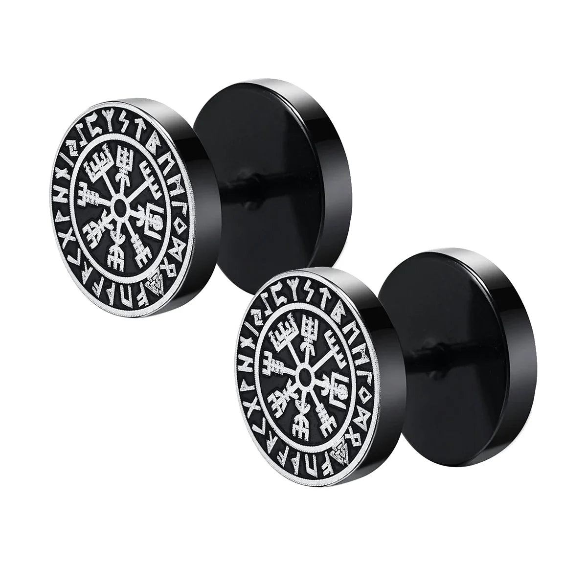 Gothic Norse Viking Runes Stud Earrings for Men | Stainless Steel Punk Jewelry