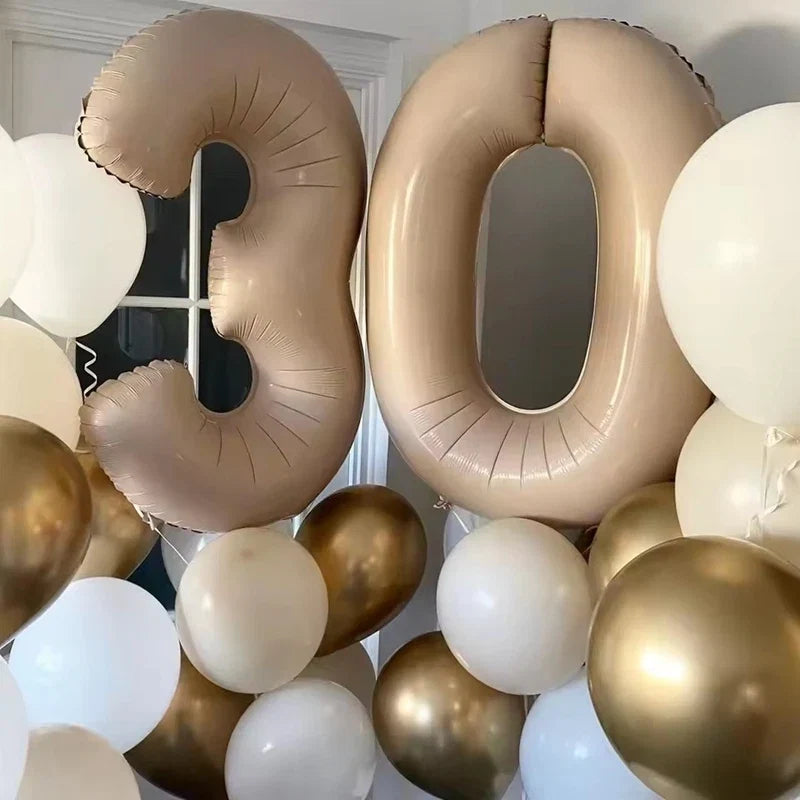 Cream Foil Number Balloons 1-9 Set | Large Digital Birthday Party Decor