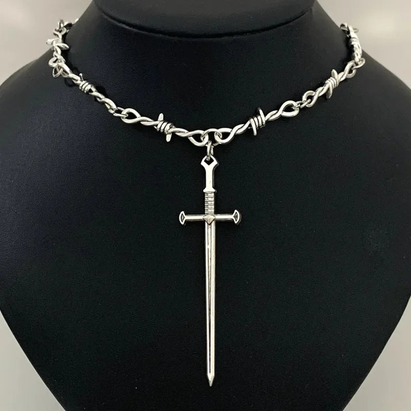 Barbed Wire Choker Necklace | Gothic Punk Thorns Chain for Women