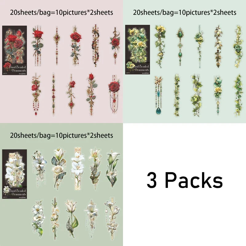 Mr. Paper 3-Pack Floral Bead Vintage PET Stickers | Creative Journaling and Scrapbooking Supplies