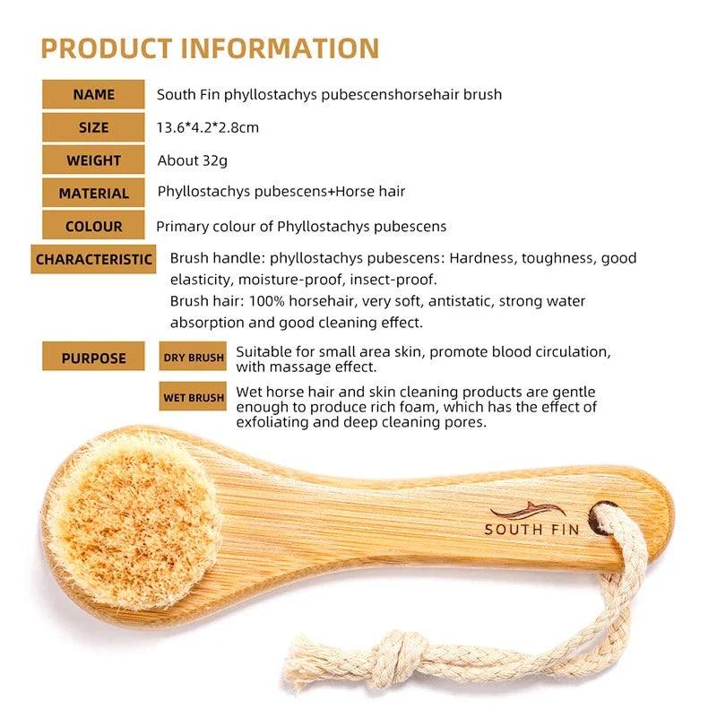 Natural Facial Cleansing Brush | Soft Bamboo Horse Hair Face Brush