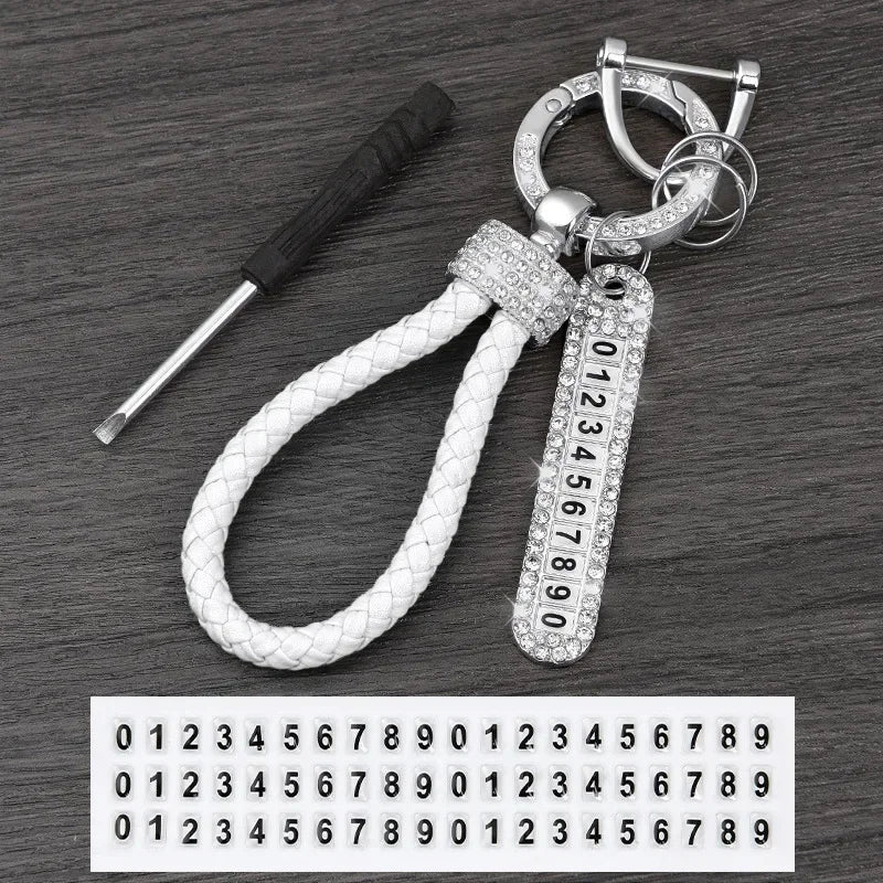 Leather Braided Keychain with Phone Number Card | Anti-Lost Car Key Holder