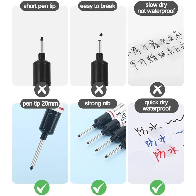 20mm Deep Hole Long Nib Markers Set | Multi-Purpose Perforating Pen for Metal, Wood, and Glass