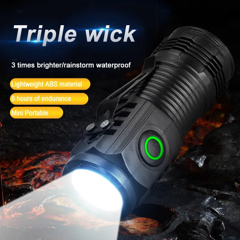 Ultra Bright Mini Torch 3LED Tactical Flashlight | USB Rechargeable Outdoor Light