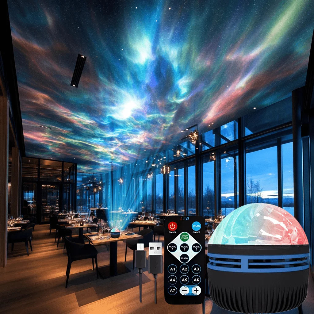 LED Northern Lights Projector Light | 7 Modes Starry Sky Night Light with Remote and USB