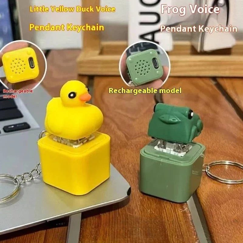Funny Frog Duck Keychain | Rechargeable Clicker Sound Keyring with LED Light for Stress Relief