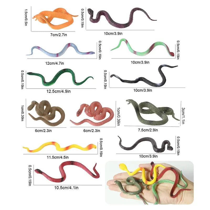 12 Mini Plastic Rainforest Snakes | Realistic Fake Snake Toys for Halloween
