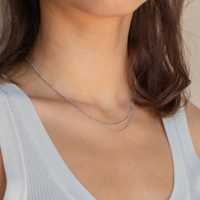 Dainty Gold Layered Bead Chain Necklace | Stainless Steel Star Pendant Jewelry
