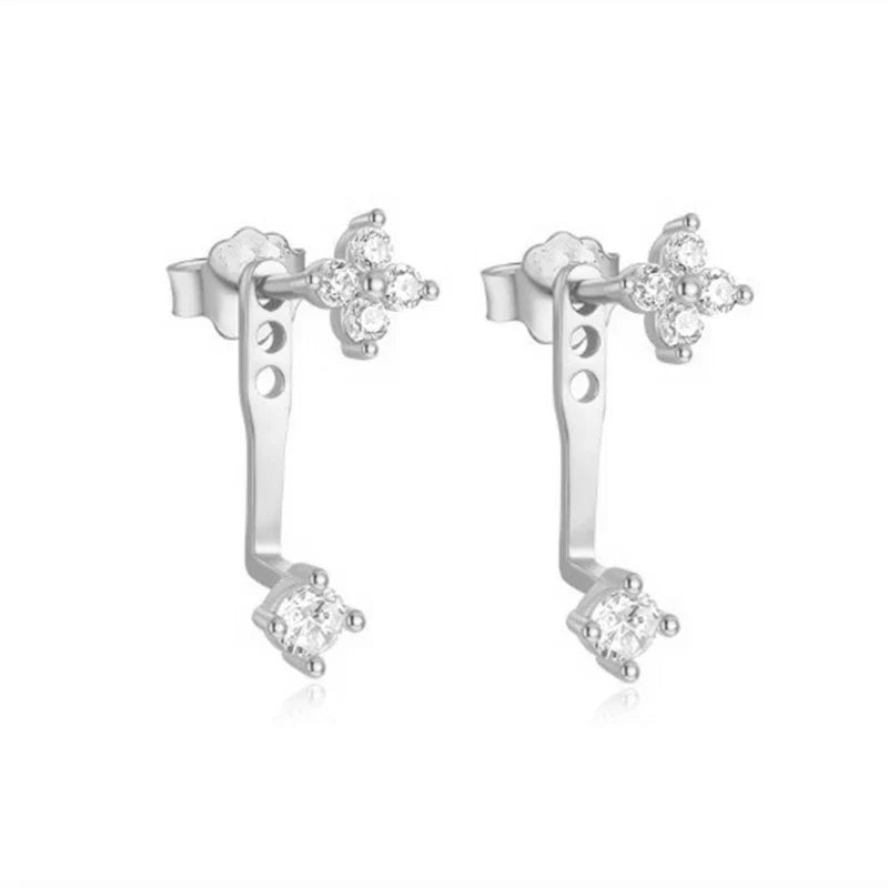 Double Flower Stud Earrings | Screw-Back Crystal Tragus Earrings for Women