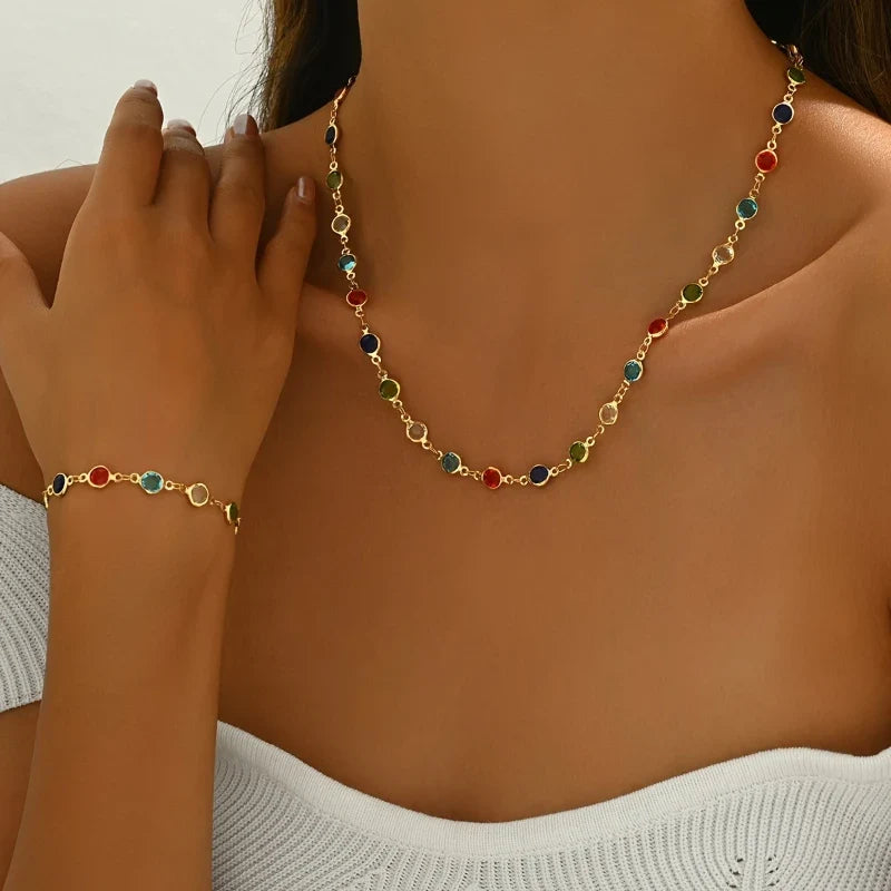 Personalized Color Inlaid Zirconia Jewelry Set | Trendy Necklace and Bracelet for Women