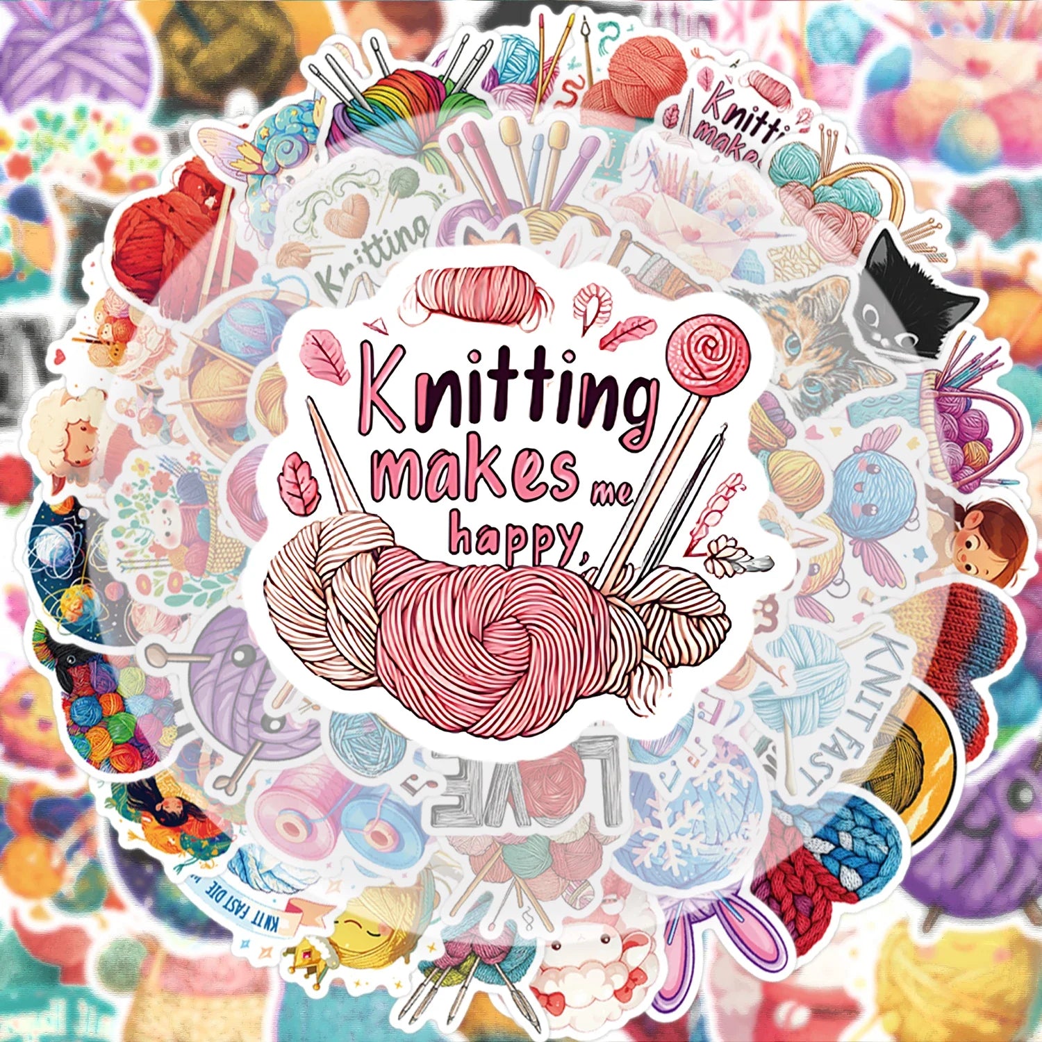 50 Creative Yarn Doodle Stickers Set | Vibrant Decals for Laptops and Water Bottles