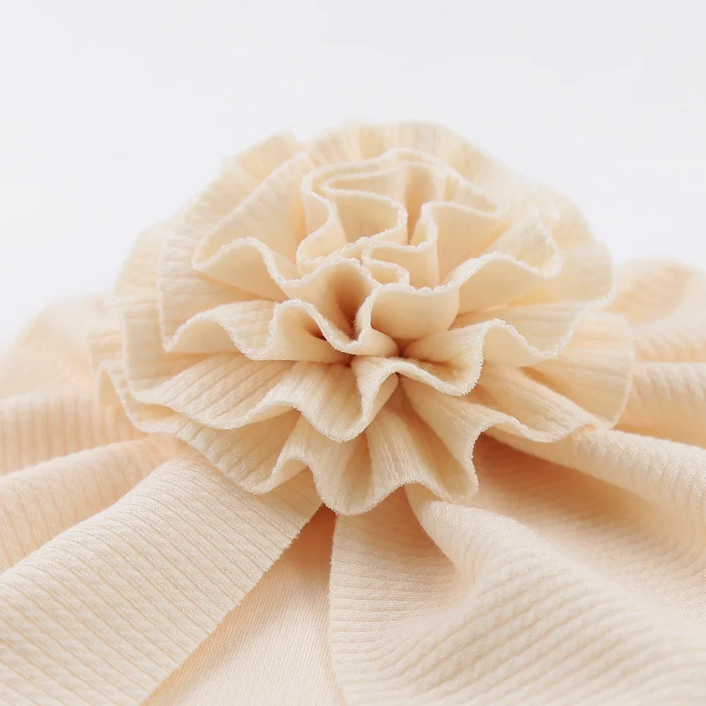 Big Blossom Flower Ribbed Turban Baby Hat | Soft Cotton Topknot Bonnet for Newborns and Toddlers