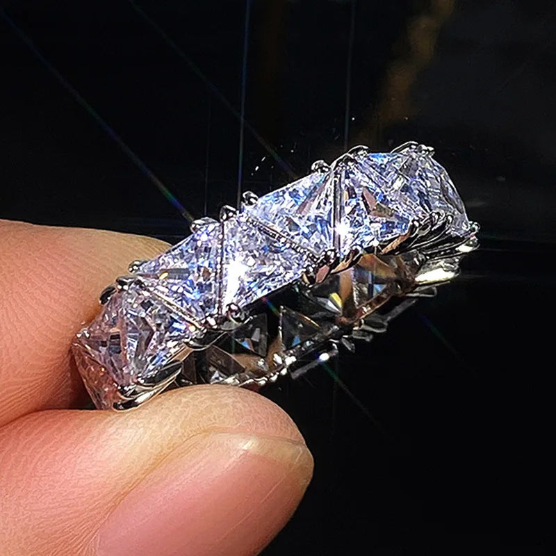 Luxurious 925 Sterling Silver Ring | Triangular Zircon Engagement Jewelry for Women