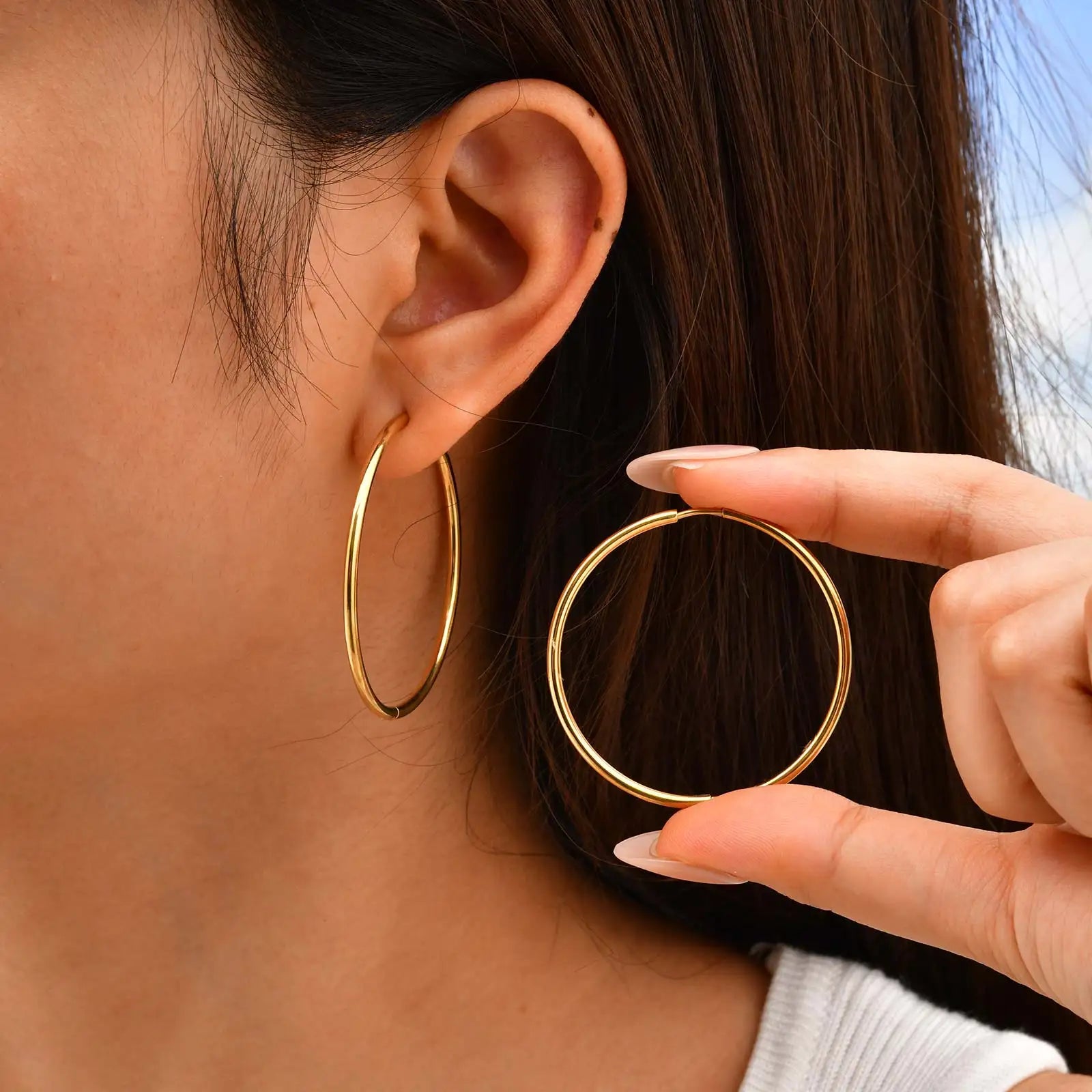 1Pair Round Hoop Earrings for Women Men | Gold Plated Stainless Steel Hypoallergenic Piercing Jewelry