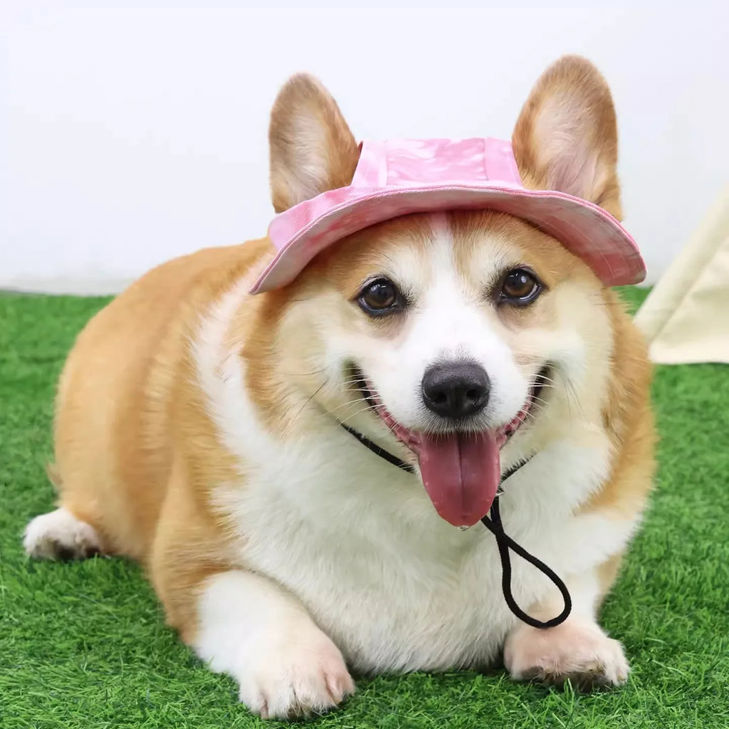 Dog Sun Hat with Ear Holes | Breathable Cotton Bucket Hat for Small Pets