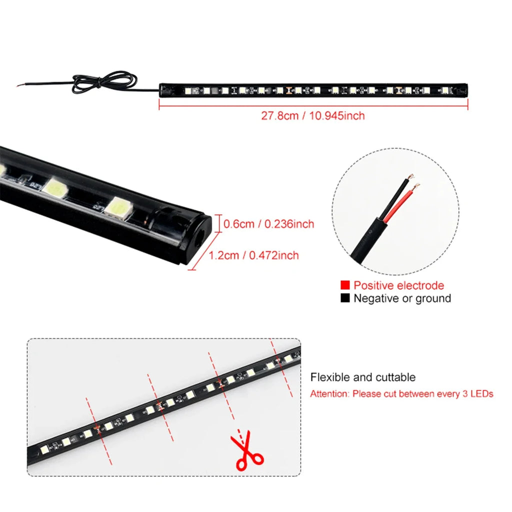2pcs Car Ambient Lighting Strip | Waterproof 12V LED Decorative Neon Lamp for Auto Interior