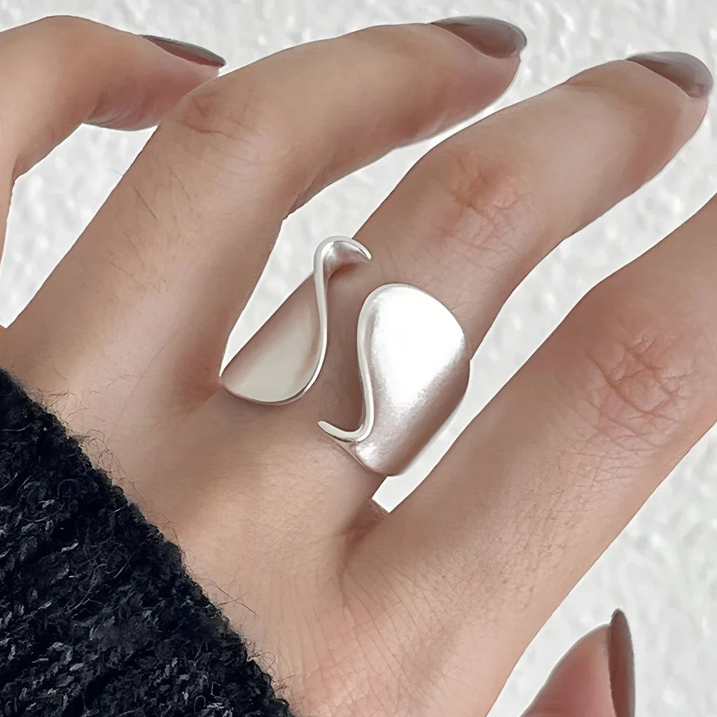 925 Sterling Silver Frosting Geometry Ring | Textured Wide Band for Women