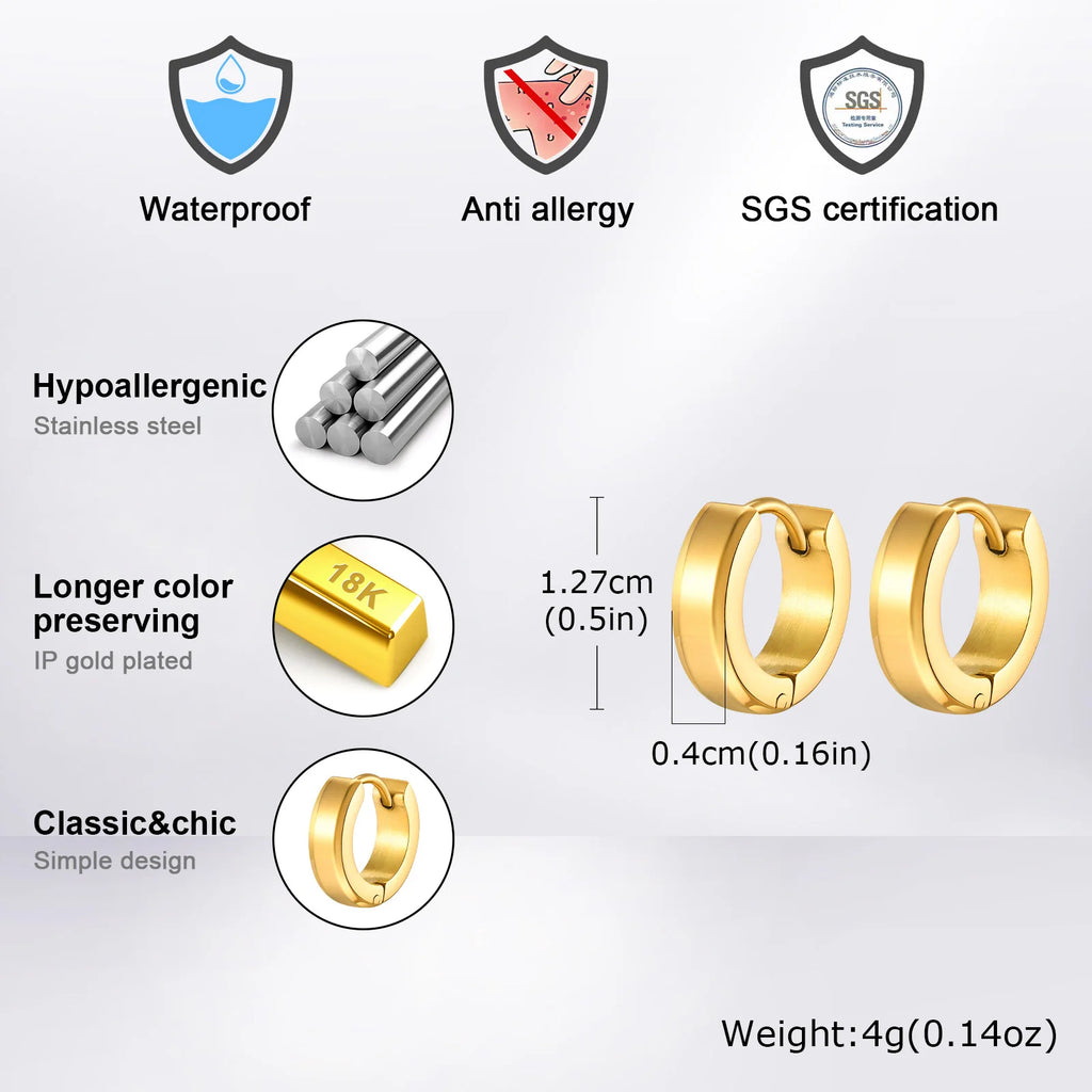 Men Hoop Earrings | Stainless Steel Small Huggies Earrings for Daily Wear