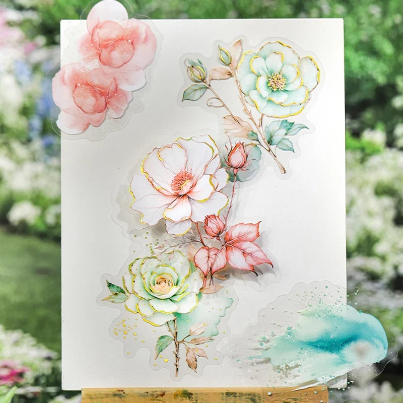 45pcs Floral Foil Stamping Stickers | DIY Scrapbook Decor