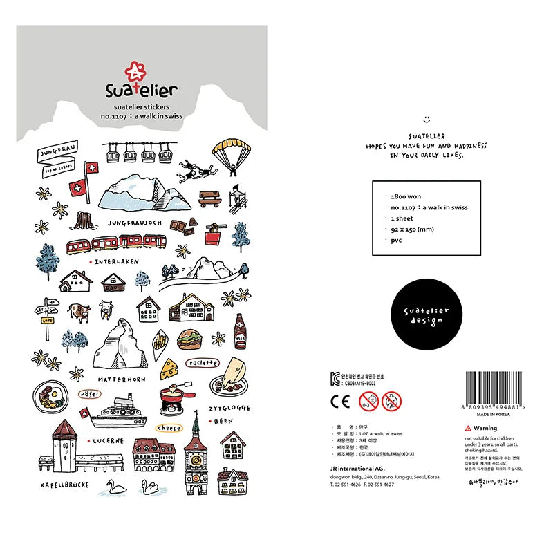 Korean Import Suatelier Walk In Swiss Sonia Decorative Washi Stickers | Scrapbooking Label Stickers