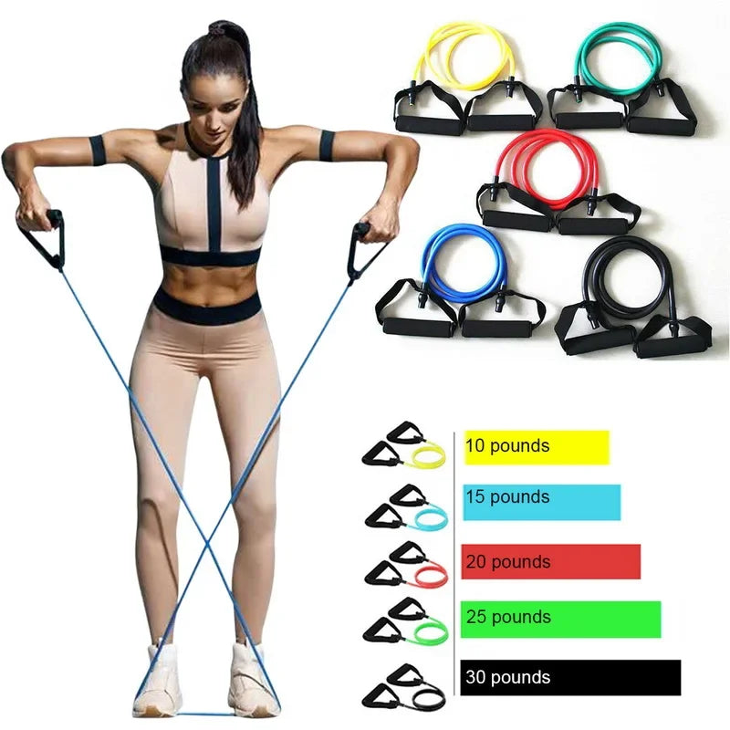 5 Level Resistance Band Set | Elastic Pull Rope with Handles for Home Strength Training