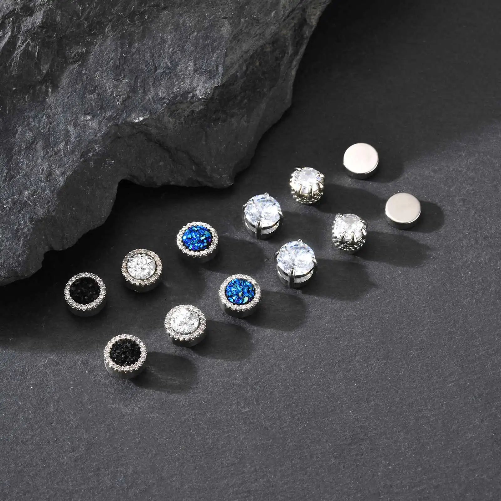 Vnox Magnetic Clip Earrings Non Piercing | Hip Hop Zircon Studs for Men Women Silver Party Gifts