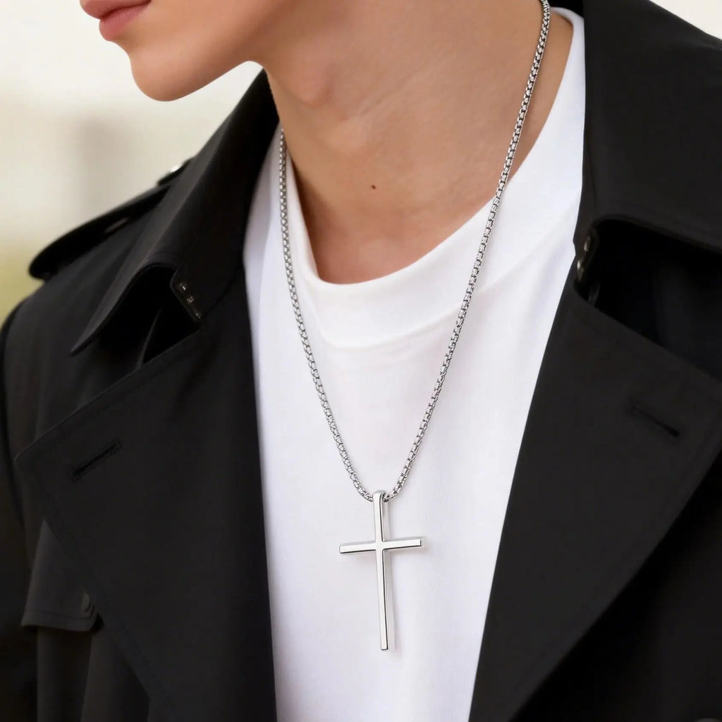 Fashionable Cross Pendant Necklace | Unisex Stainless Steel Box Chain