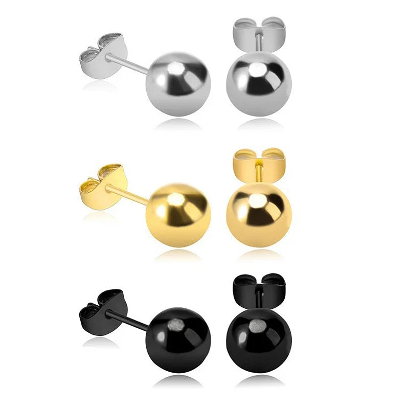 3-7mm Round Ball Stainless Steel Stud Earrings | Unisex Fashion Jewelry Gift