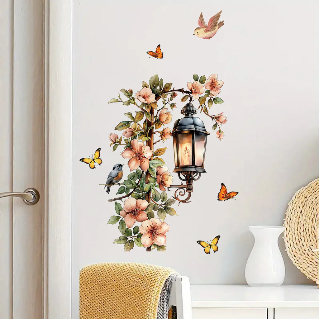 Colorful Flower Pendant Lamp Bird Wall Sticker | Self-Adhesive Home Decal