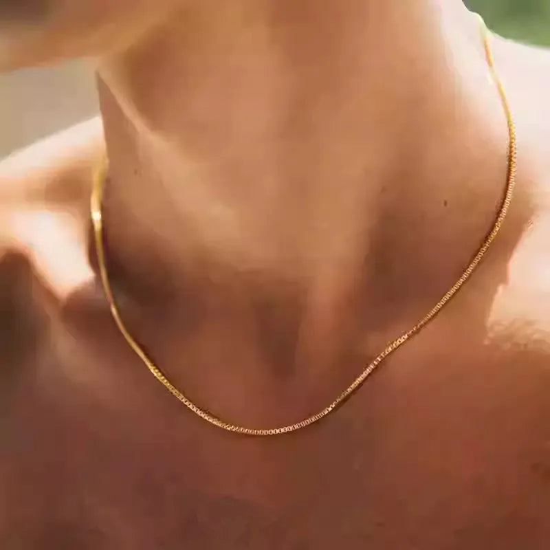 925 Sterling Silver Gold Plated Necklace | 1mm Box Chain Fine Jewelry for Women
