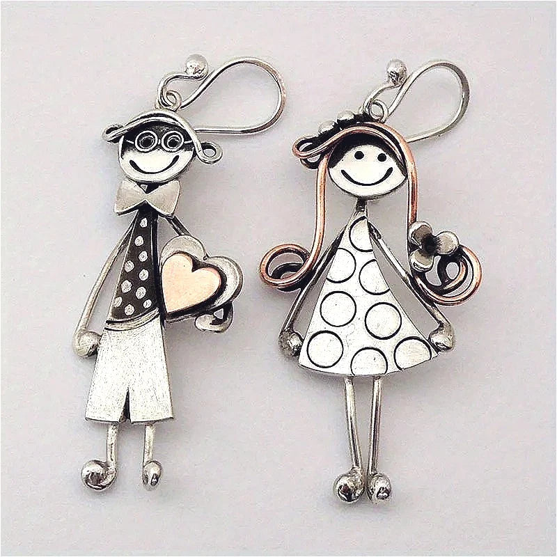 Vintage Cartoon Drop Earrings | Silver Plated Fashion Jewelry for Women