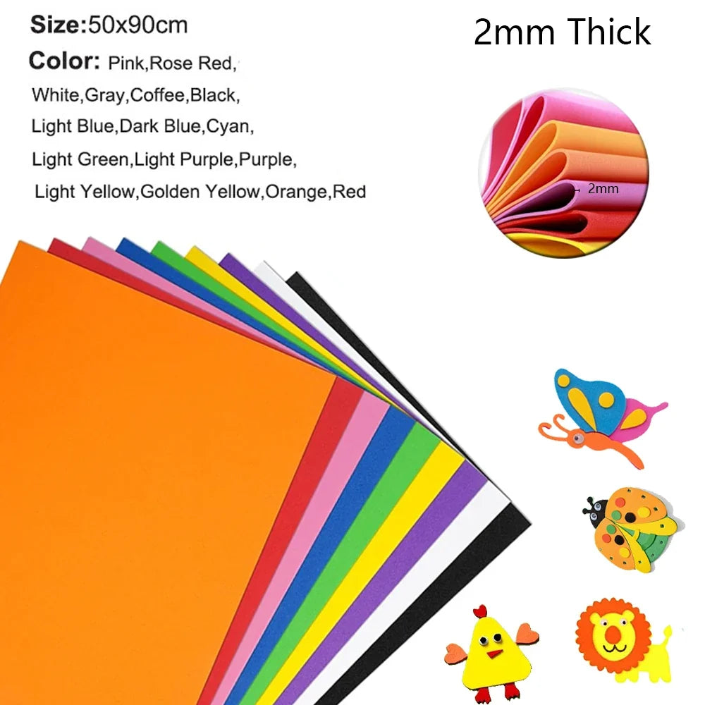 2mm Thick Multicolor EVA Foam Paper Sheet | 50x90cm DIY Craft Foam