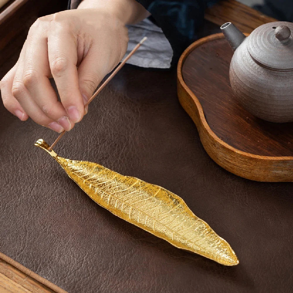 Leaf Incense Burner | Metal Ash Catcher for Meditation and Yoga