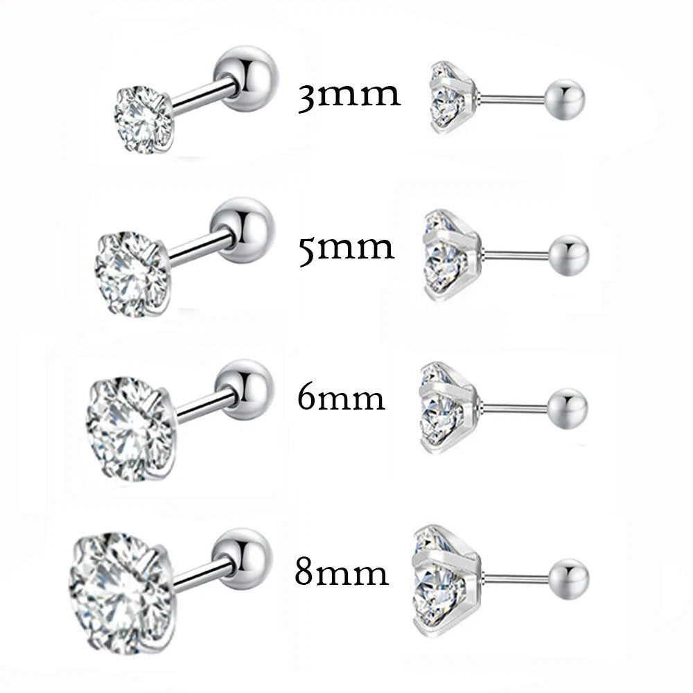 Stainless Steel Titanium Tragus Stud Earrings | 4 Prong Zircon Crystal Cartilage Jewelry