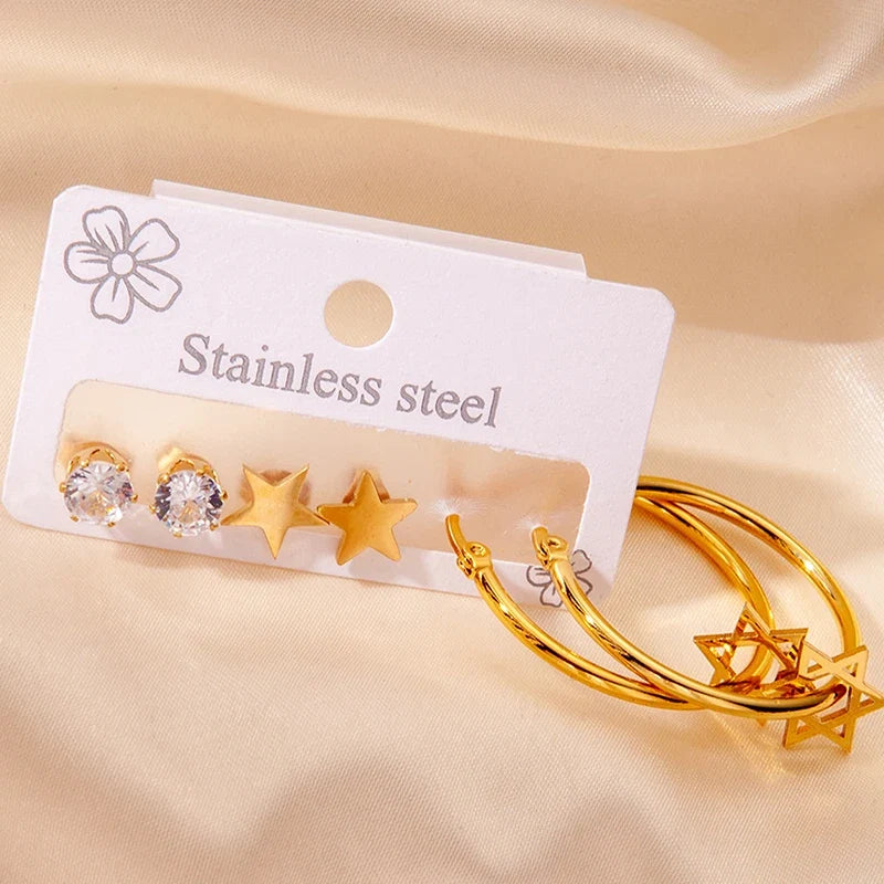 316L Stainless Steel 6 Piece Earring Set | Circle Heart Star Flower Pendant Earrings for Women