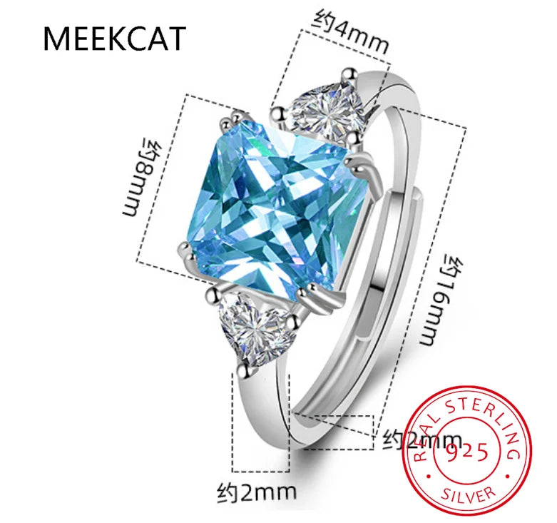 1.9ct Square Natural Sky Blue Topaz 925 Sterling Silver 3 Stone Ring | Women's Wedding Gemstone Jewelry