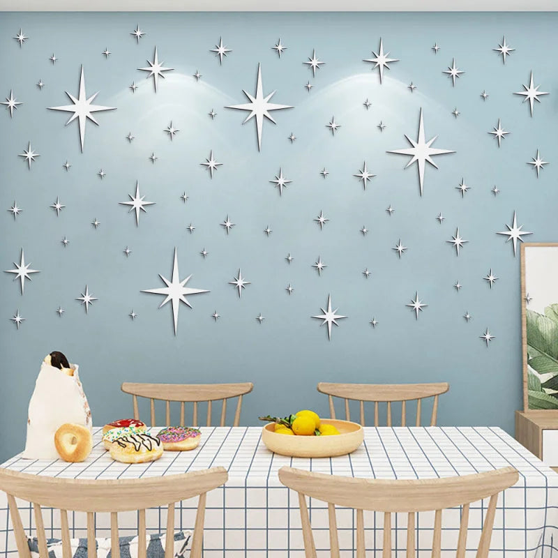 82pcs Acrylic Star Mirror Wall Sticker | Self-Adhesive Wall Decor Set