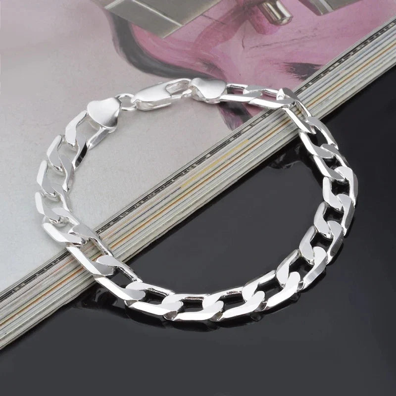 925 Sterling Silver Bracelet | Sideways Charm Bracelet for Men and Women