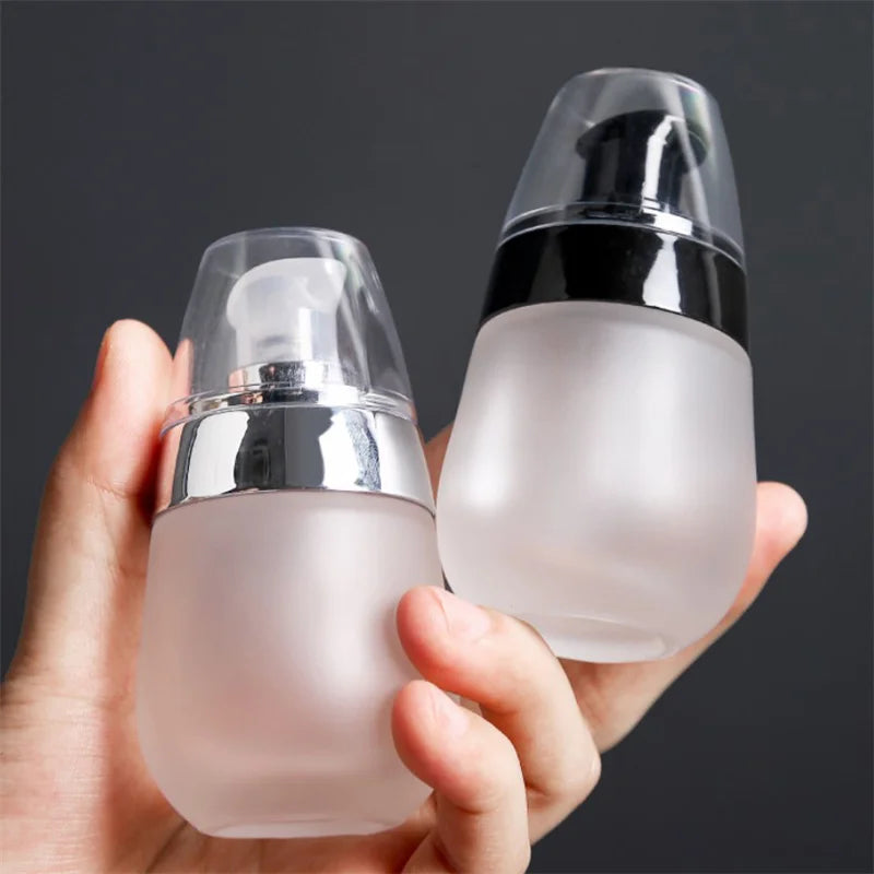 30ml Empty Refillable Frosted Glass Vacuum Bottle | Travel Cosmetic Pump Container