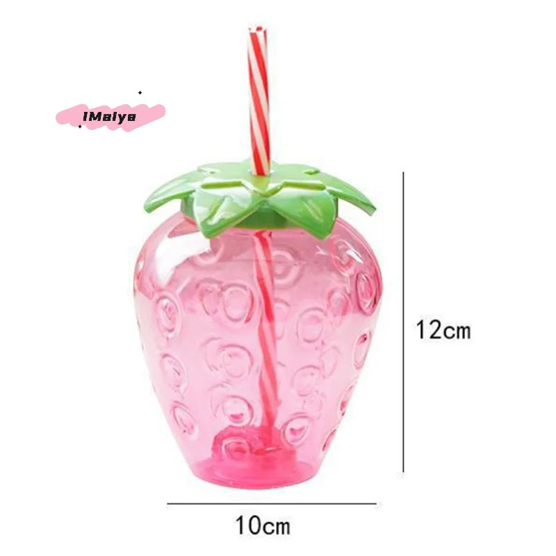 Strawberry Water Bottle 500ml | Cute Reusable Straw Cup for Home and Outdoor Use