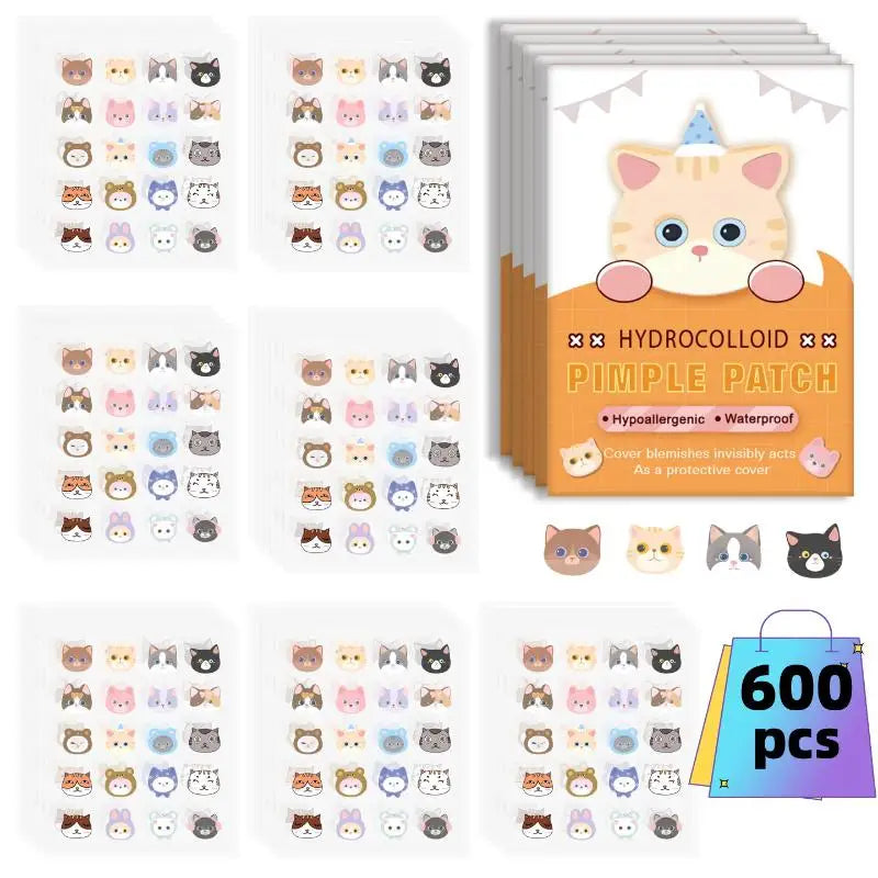 600 Pcs Cat Shaped Acne Patches | Hydrocolloid Pimple Stickers with Cute Design