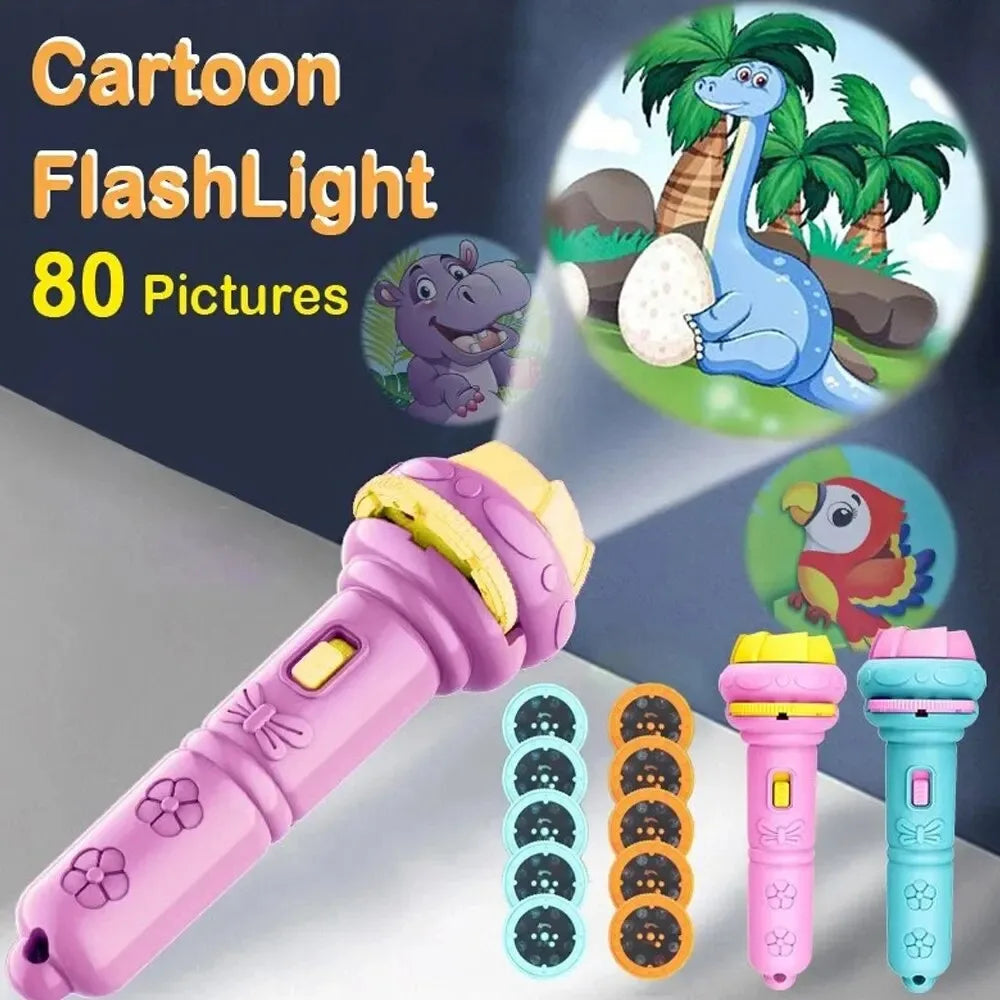 10 Cards Cartoon Projection Flashlight | 80 Patterns Creative Children Toy Projector