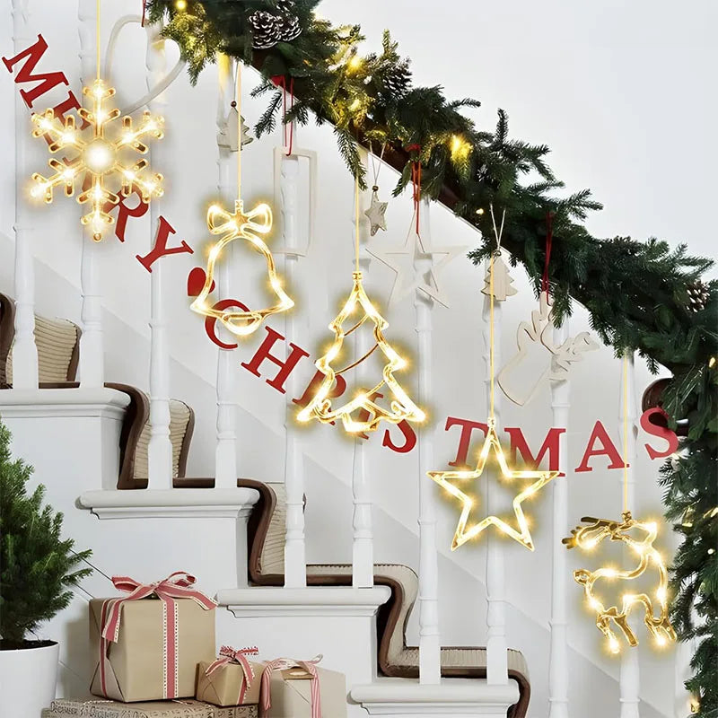 Christmas Window Decor LED Lights | Snowflake Tree Star Deer Sucker Lights for Xmas