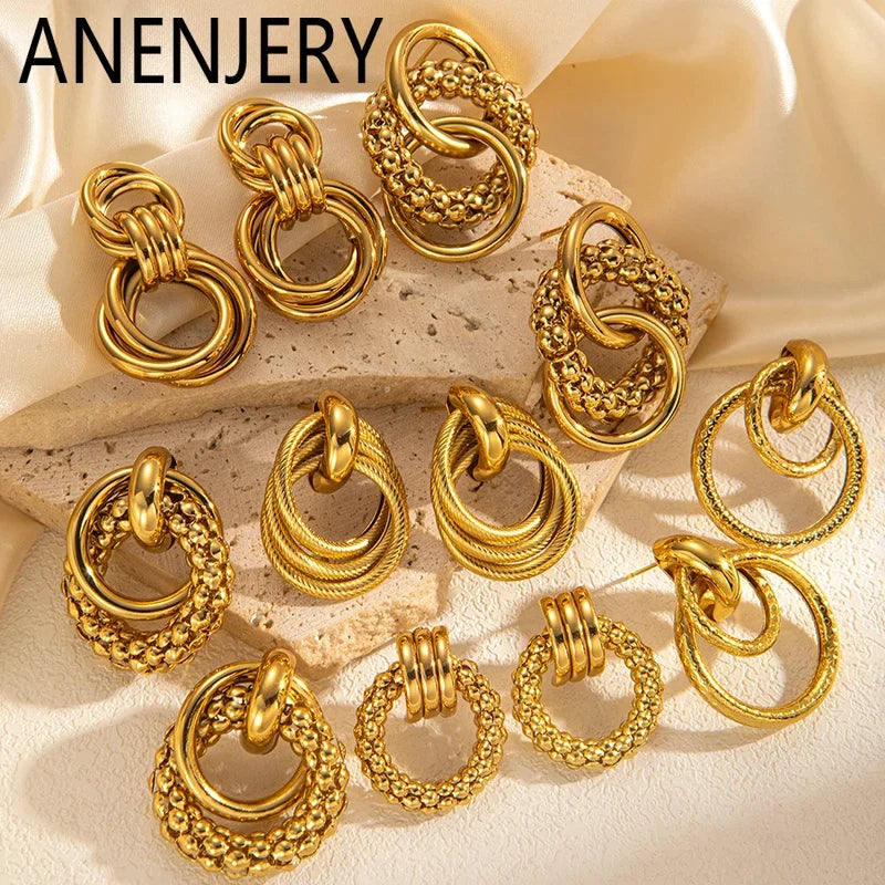 316L Stainless Steel Circular Splicing Earrings | Fashion Punk Hip Hop Jewelry Gift