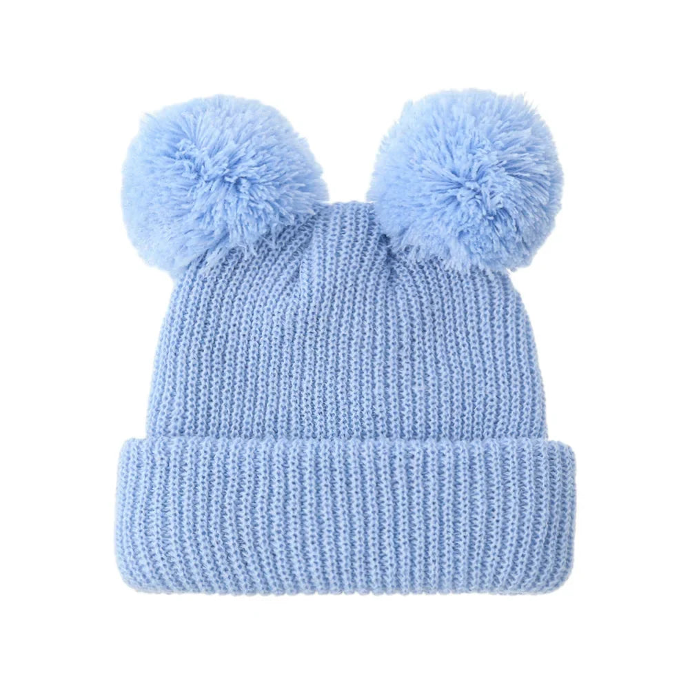 0-12M Solid Knitted Cute Pom Pom Cap | Newborn Baby Turban Hat